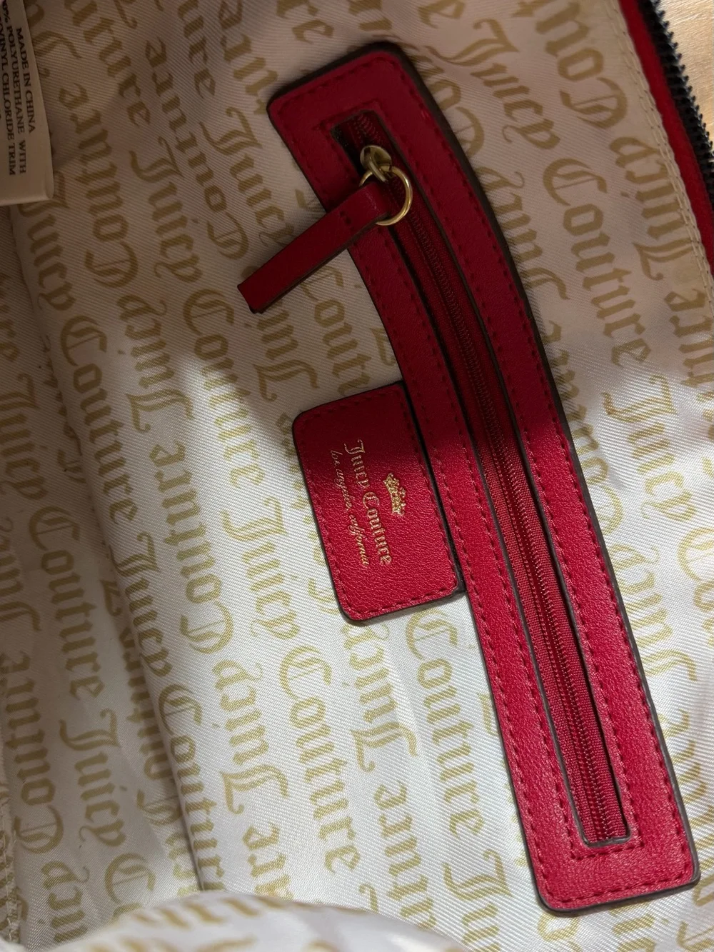 Juicy Couture Pink-Red Pebbled Leather Satchel with Gold Hardware